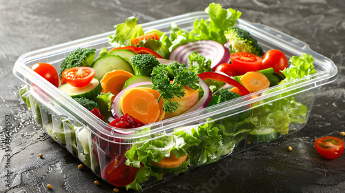 Fresh vegetables salad in a plastic container.