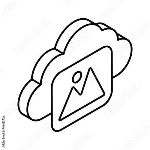 Cloud with image concept isometric icon of image backup, cloud computing vector design