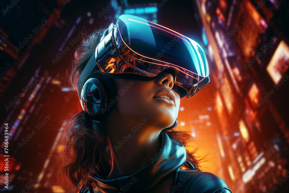 Futuristic cyberspace cyberpunk person wearing headset for metaverse generative ai gamer player Futuristic cyberspace cyberpunk person wearing headset for metaverse generative ai gamer player