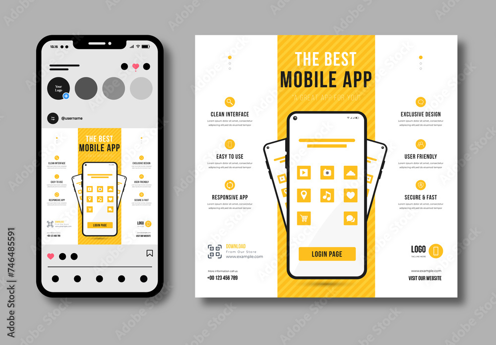 Mobile App Social Media Post Design Template Stock Template | Adobe Stock