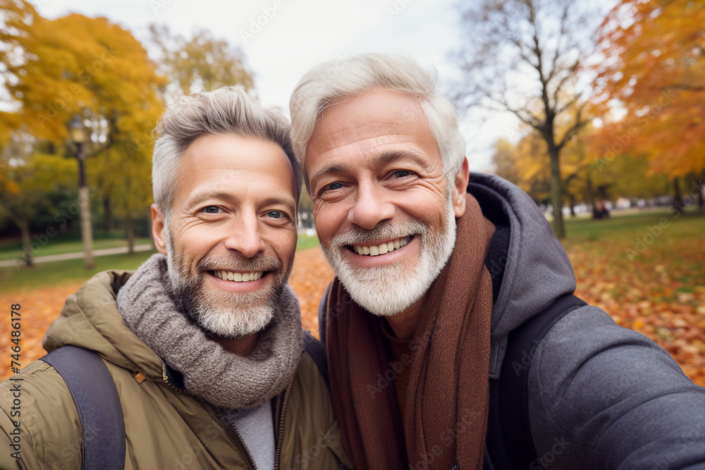 Elderly happy couple enjoying life together styling clothes family portrait Generative AI technology picture image Elderly happy couple enjoying life together styling clothes family portrait Generative AI technology picture image