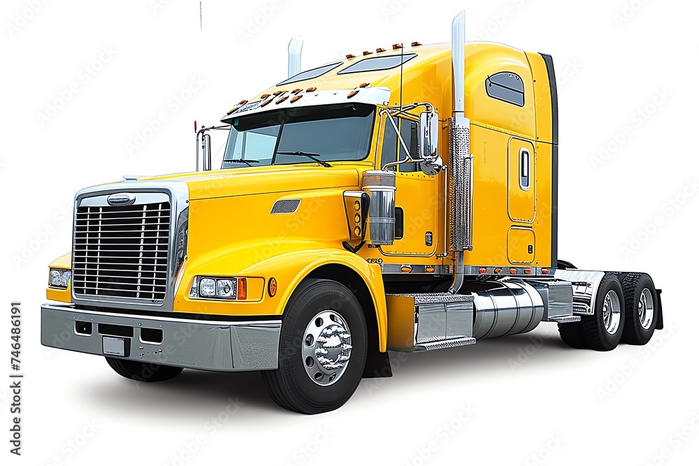 Yellow American Semi Truck Isolated