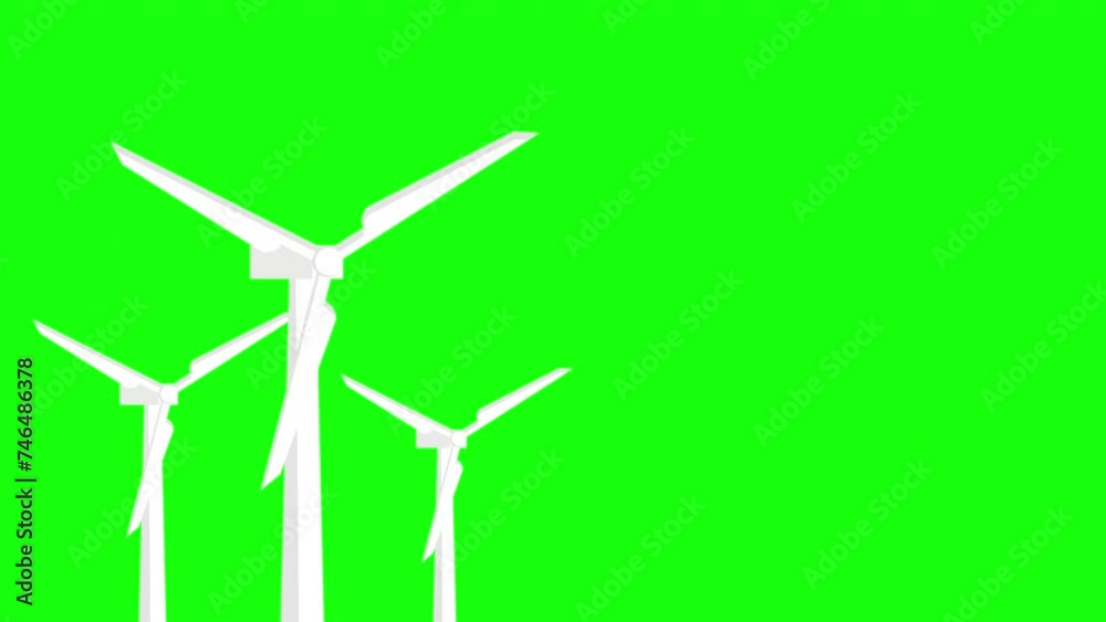 Animated flat style wind turbines group isolated on green screen. Green energy and eco friendly sustainable energy concept design element. Animated flat style wind turbines group isolated on green screen. Green energy and eco friendly sustainable energy concept design element.