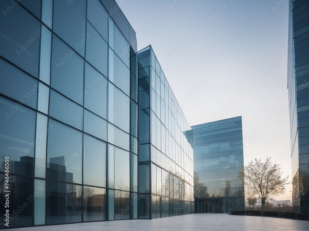 Fototapeta premium Transparency in Architecture, The Modern Elegance of a Glass-Walled Business Office Building