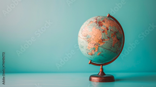 Classic World: Vintage Globe Against blue background photo