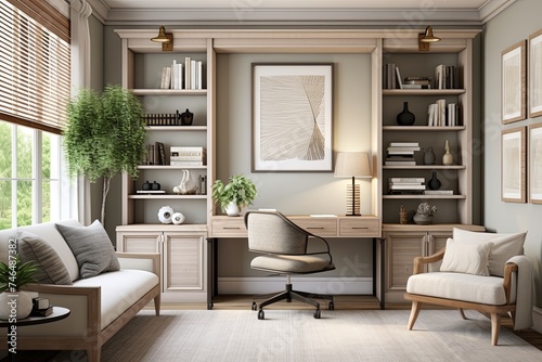 Perfect Blend of Serene Color Palette in Transitional Style Home Office Designs - Roomy Interiors