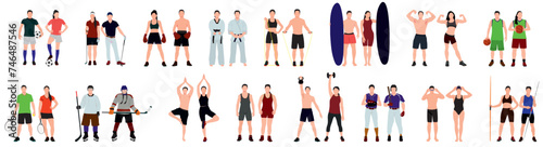 Set of  male and female athletes. Collection of various athletes vector illustrations.