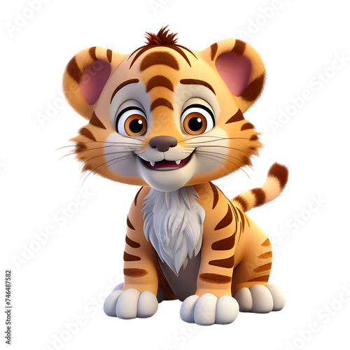 Fototapeta Naklejka Na Ścianę i Meble -  cartoon tiger on transparent background, safari animal png