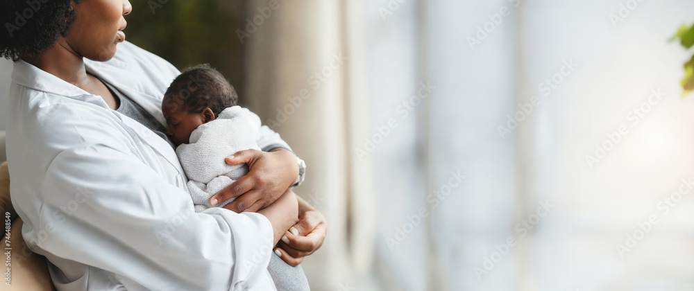 Mother Holding Sleeping Newborn Baby Tenderly Mother Holding Sleeping Newborn Baby Tenderly