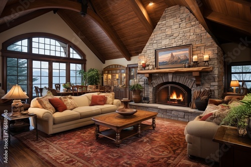 Vaulted Ceiling Living Room Designs: Bohemian Rug Coziness
