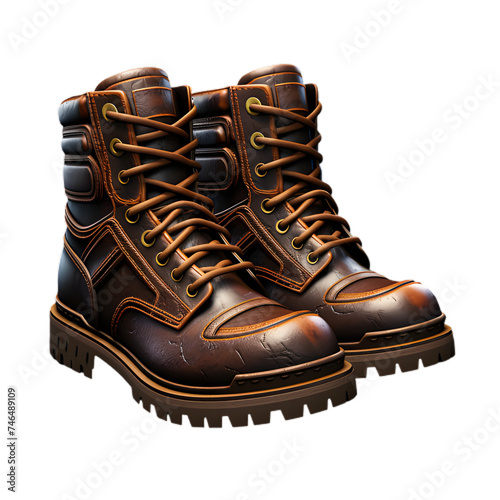 brown man shoes isolated on transparent background, leather boots