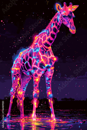 Colorful, exotic animal giraffe scenes set in radical, fantastical landscapes, brimming with realism © weerasak