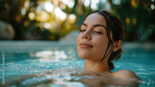 Refreshing Retreat A Woman Finds Peace and Relaxation by the Spa Pool