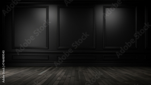 Interior of classic black empty room with walls
