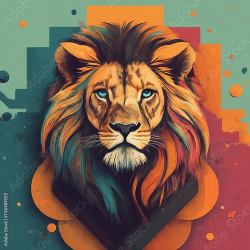 Painting logo style of a lion isolated on an abstract background. Animal nature icon concept in premium vector style. photo