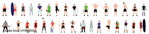Collection men and women athletes.   Bundle of fitness people  vector illustrations.