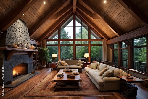 Farmhouse Nature: Vaulted Ceiling Living Room Designs with Wooden Elements Indoors