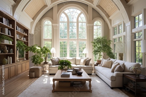 Vaulted Ceiling Living Room  Sofa Lounge Area with High Arch Window Design