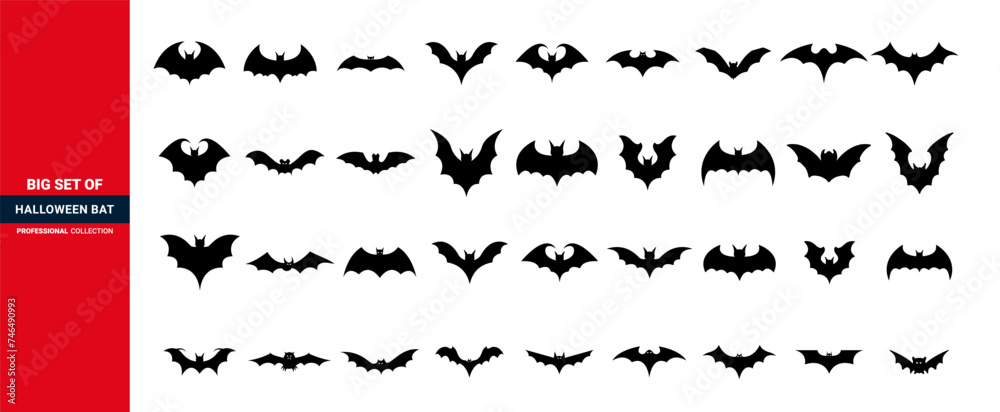 Horror black bats set of icon. flying bats, Halloween bats. Horror black bats set of icon. flying bats, Halloween bats.