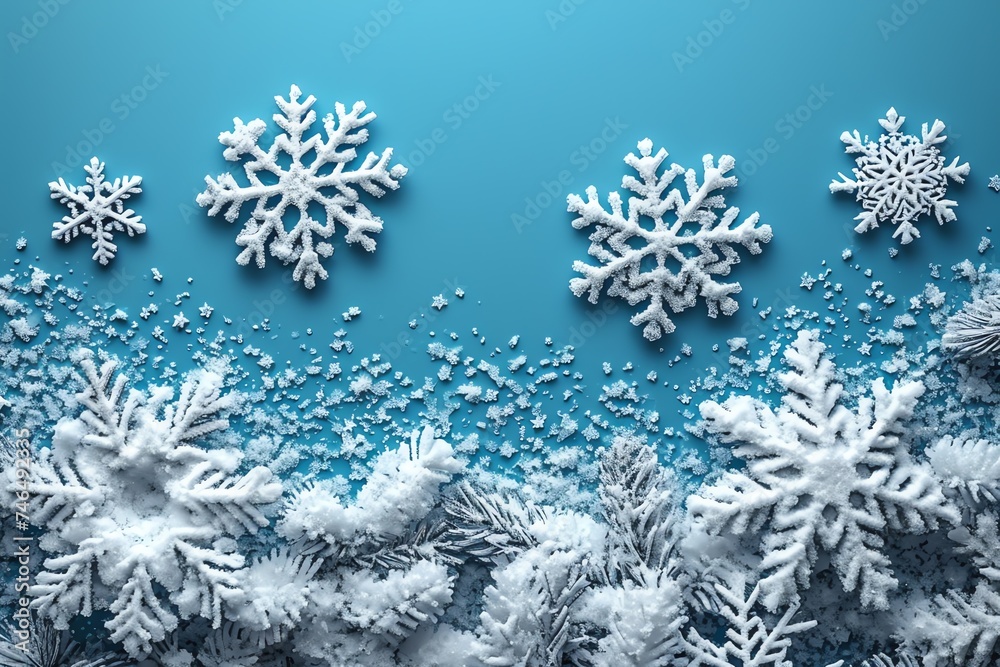 Winter Wonderland with Snowflakes and Pine Cones