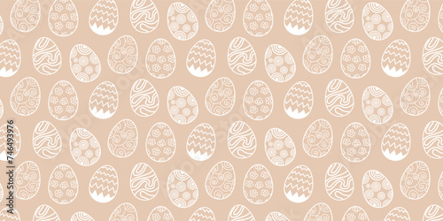 Cute hand drawn Happy Easter seamless pattern. Background with easter eggs. Flat vector illustration. Spring pattern for banners, posters, cover design templates, social media. 