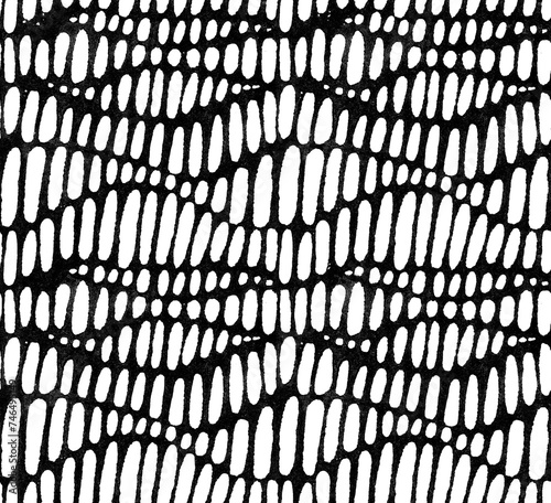 Black and white abstract lino cut seamless pattern design. Dynamic stripes with cells