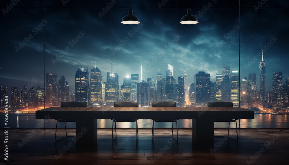 Night city from office windows