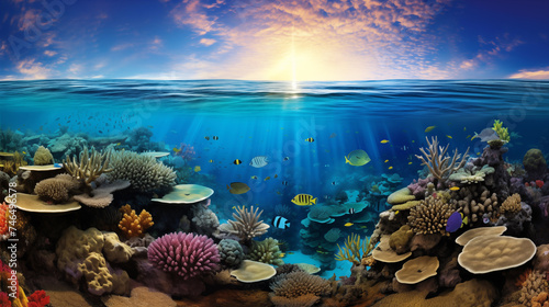 Underwater world. Underwater ocean background. Sea life