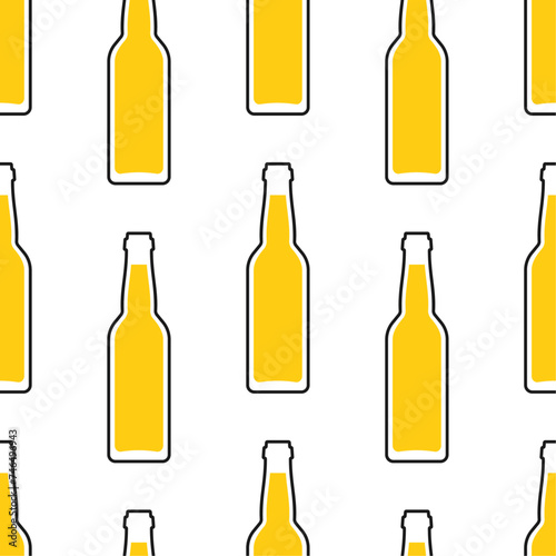 Beer bottles vector seamless pattern. Stylized elements on white background. Best for textile, wallpapers, wrapping paper, package and bar decoration.