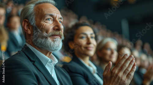 Career Milestone Businesspeople Applauding, Expressing Congratulations in Conference Room