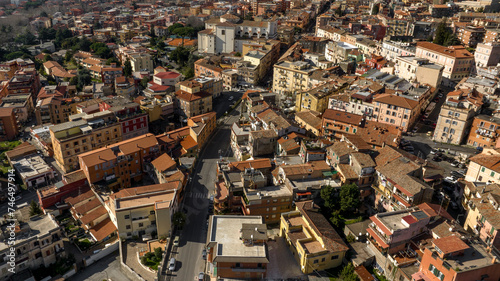 Aerial view of Genzano di Roma, a town and comune in the Metropolitan City of Rome, Italy. The historic center is located in the Alban Hills and one of the Castelli Romani. photo