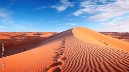 Desert with footprints across the dunes