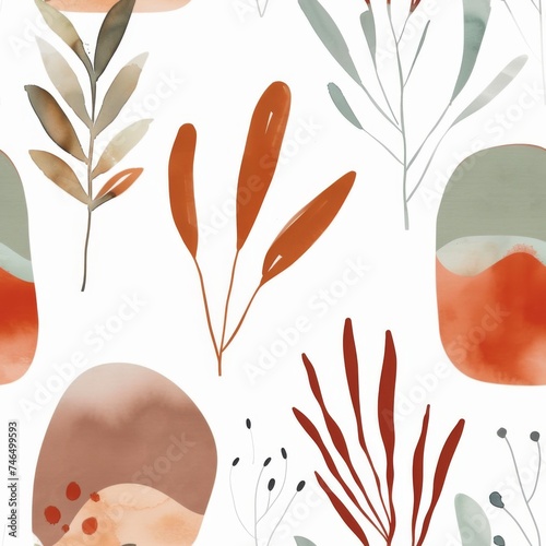 Trendy seamless pattern featuring abstract desert flowers in radiant red and orangeade tones with a minimalist vibe.
