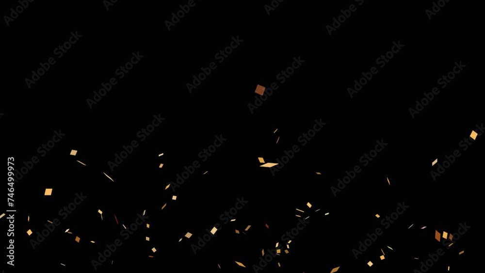 4K Golden Confetti Party Popper Animated With Alpha Channel, Transparent Background