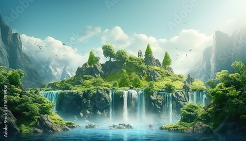 Stunning views of the hills and waterfalls at Hanging Fantasy Island