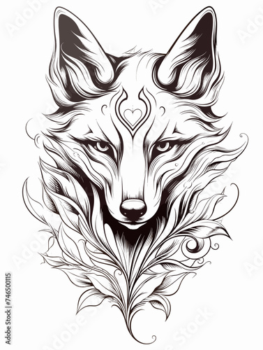 Tattoo sketch of a fox on a white background, fox vector, fox coloring book, fox drawing, fox icon