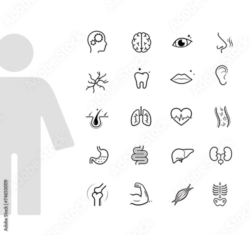 Vitality icon set for human-improving products. The outline icons are well scalable and editable. Ready for your design. EPS10.