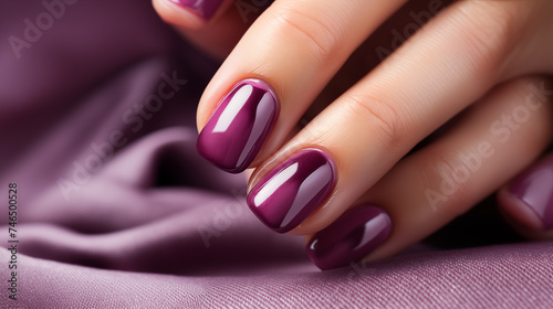 Beautiful manicure, neat nails with pastel-colored purple gel polish