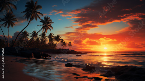 Beautiful sunrise over the tropical beach © Katrin_Primak