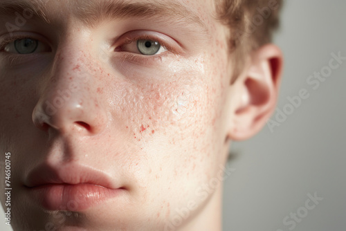 Young Male with Acne and Clear Eyes in Sunlight