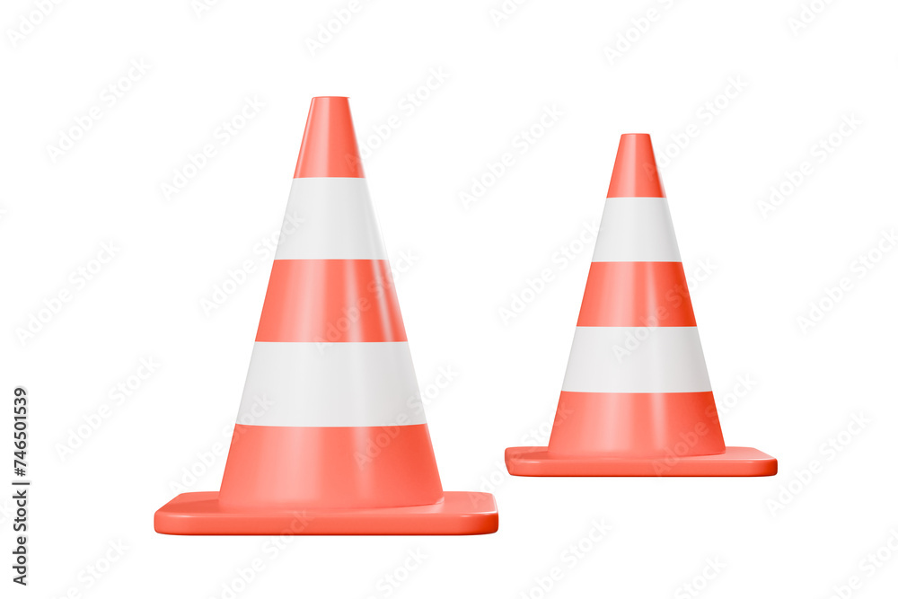 3D red traffic cones icon on isolated yellow background. accident prevention concept. Cartoon minimal cute smooth graphic element icon to transport element. copy space. banner.3d render illustration. 3D red traffic cones icon on isolated yellow background. accident prevention concept. Cartoon minimal cute smooth graphic element icon to transport element. copy space. banner.3d render illustration.