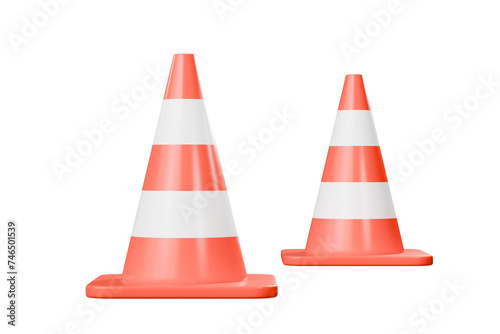 3D red traffic cones icon on isolated yellow background. accident prevention concept. Cartoon minimal cute smooth graphic element icon to transport element. copy space. banner.3d render illustration.