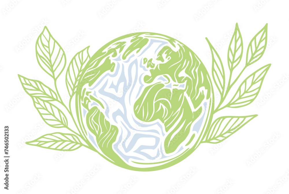 Fototapeta premium Abstract artistic Earth globe, branches and leaves