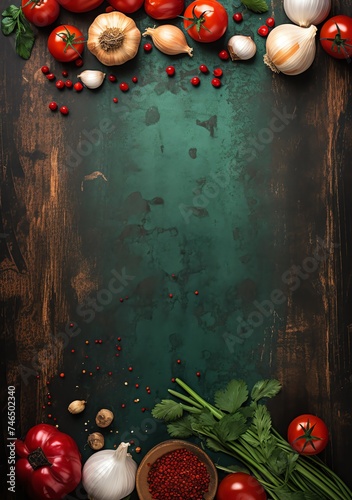 Fresh Vegetables and Herbs on Vintage Wood with Ad Space