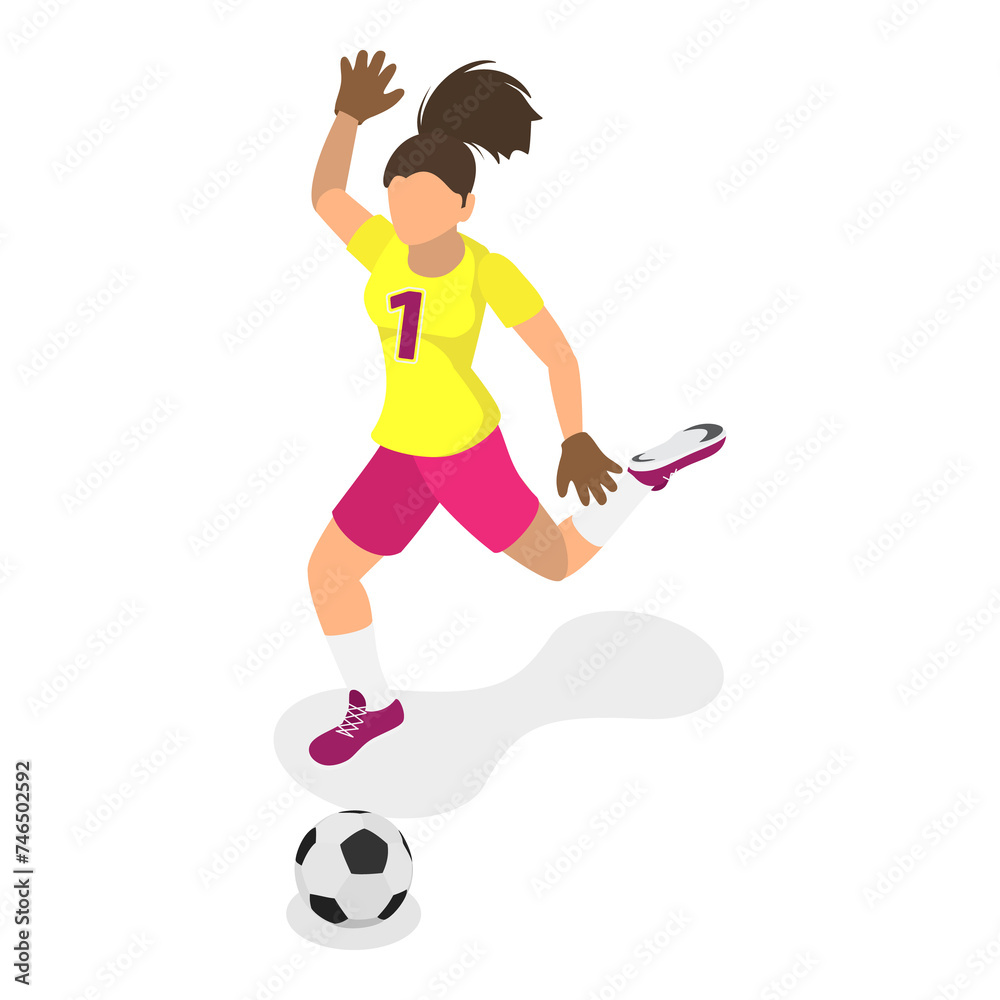 3D Isometric Flat  Set of Female Soccer Characters. Item 2