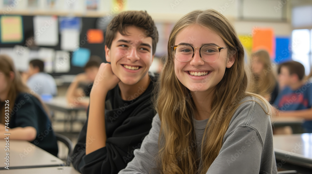 Happy Teenage Students Engaging Actively in Classroom Learning Activities at High School Happy Teenage Students Engaging Actively in Classroom Learning Activities at High School