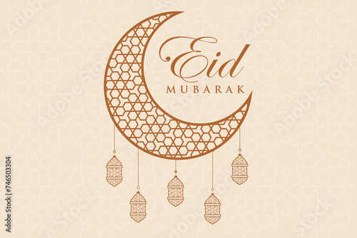 Ramadhan, Eid al-Fitr, Islamic calendar background greeting card with crescent moon decoration