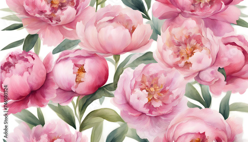 Beautiful Pink Peonies Watercolor Wall Art - Printable Floral Poster for Vertical Home Decor