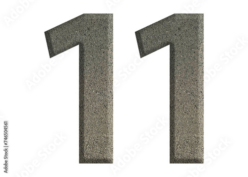 The shape of the number 11 is made of cement isolated on transparent background. Suitable for birthday, anniversary and Memorial Day templates