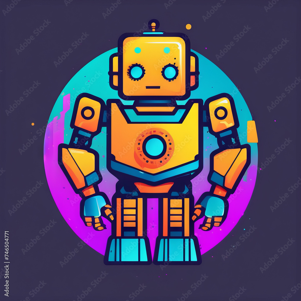 logo style of a robot illustration isolated on solid color background